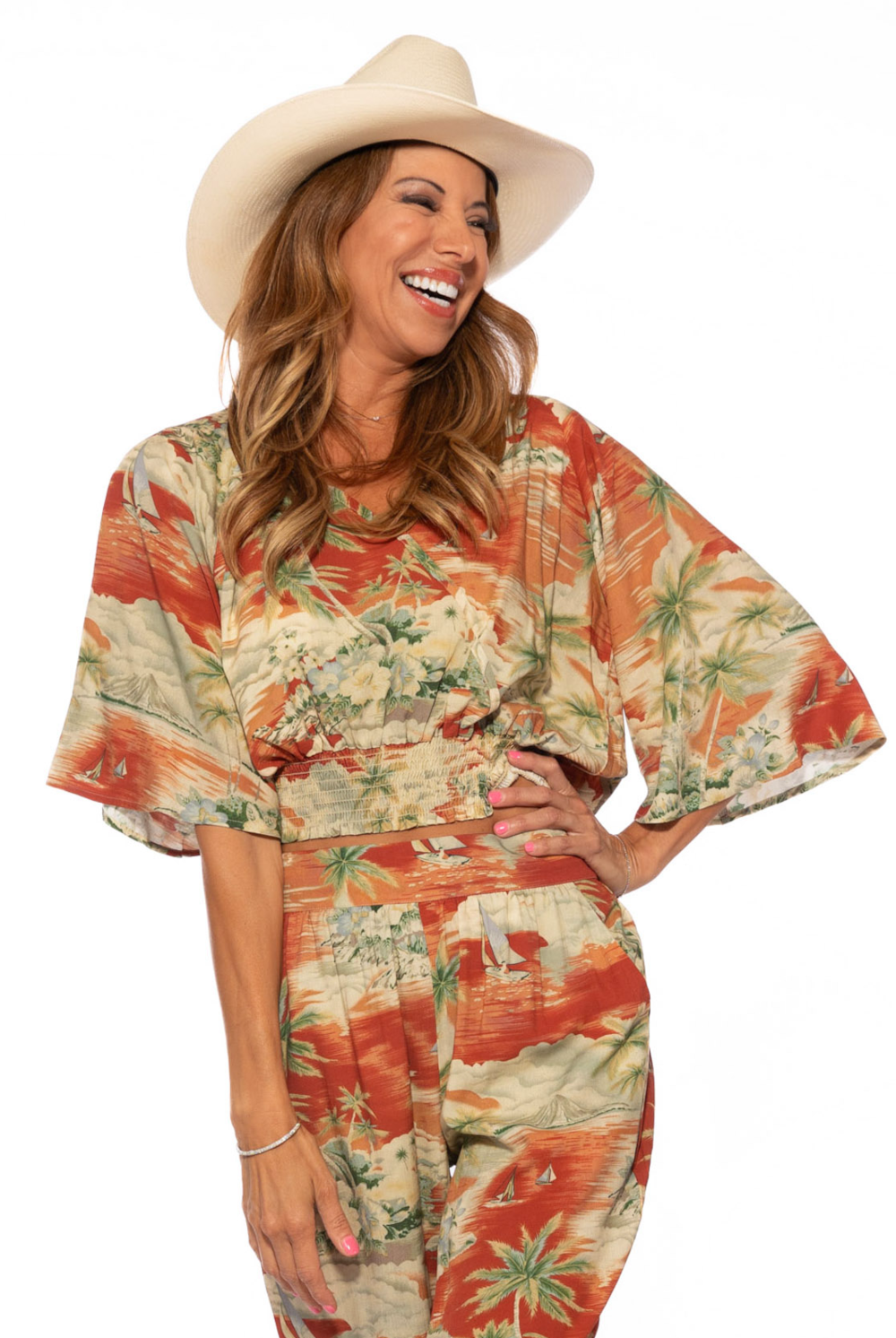 Top - Penny smocked waist Bahama Coral